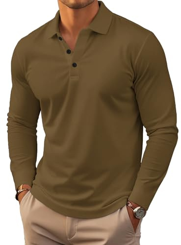 Long Sleeve Polo Shirts for Men Moisture Wicking Outdoor Workwear Office Casual Collared Shirts Fall
