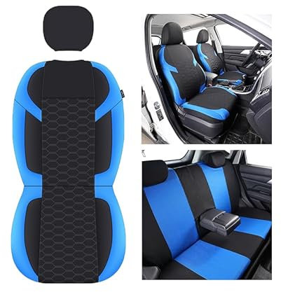 Chifeng Full Set Universal Car Seat Covers for 90% of Sedans, SUVs, Off-Road Vehicles – Front and Rear Split Bench Car Seat Cover - Polyester seat cover (Blue)