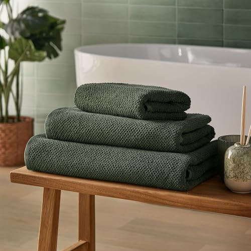 Silentnight Popcorn Waffle Hand Towel - Super Soft & Super Absorbent Spa-Like Towels - 100% Cotton BCI - Waffle Textured Quick Drying Hand Towel - 90 x 50cm - Machine Washable, Green