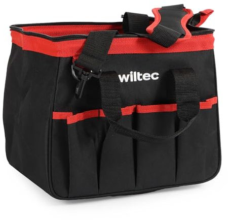 Wiltec Bolsa de herramientas con 9 compartimentos 30 x 23 x 25 cm capacidad máx. 20 kg con correa acolchada para fácil transporte, base reforzada con 4 pies antideslizantes