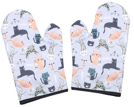 Cabilock 2pcs Heat Insulating Gloves Grey Animal Printing Baking Gloves Microwave Oven Protection