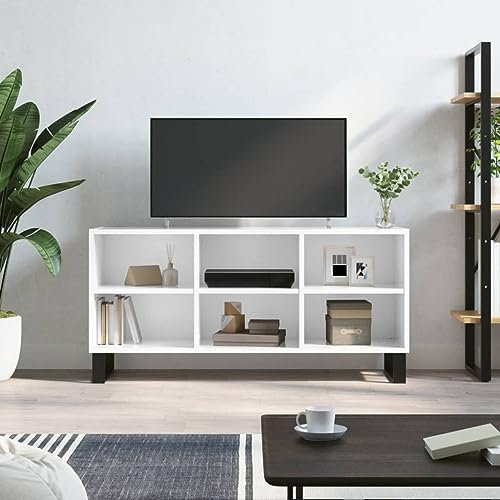 puraday TV-Schrank Wohnzimmer Holzwerkstoff 103,5x30x50 cm Hochglanz-Weiß Schlafzimmer Stereoschrank Fernsehschrank mit 6 Fächern TV-Regal TV-Möbel Feuchtigkeitsbeständigkeit