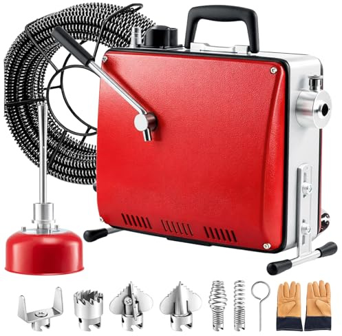 KingSaid Elektrische Rohrreinigungsmaschine 500W Abflussreiniger Spirale 220V Rohrreiniger Kanalreinigungsmaschine geeignet für Ø20-200 mm Rohrleitungen mit Ø10mm 16mm Spiralen