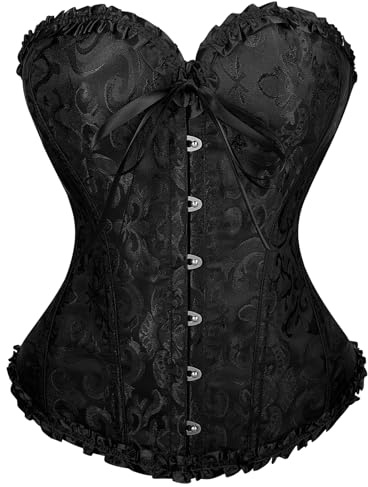 VONMELLI Corsetto Donna Sexy Bustino Shapewear Lingerie Elegante Corsetto Pizzo Fino Disossato Overbust Bustier Lingerie Top per Halloween, Carnevale, Cosplay e Feste Nero M