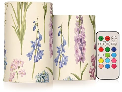 Hyacinths Delphinium Rose Beige Flameless Pillar Candle Led Pillar Candles with Batteries for Table 4 5 Set of 2