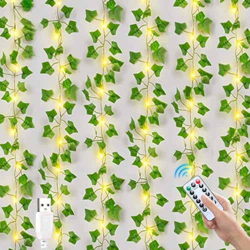 Recitem Lot de 10 guirlandes lumineuses de lierre artificiel avec 100 LED, rideau LED pour mariage, bureau, jardin, fête, décoration murale (lierre)