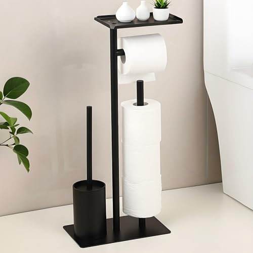 Yolispa Porte Papier Toilette avec Brosse WC, Porte Rouleau Papier Toilette Inoxydable avec Brosse et Dérouleur Papier Aucun Perçage