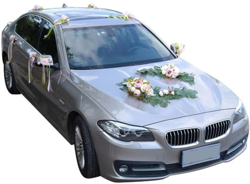 TMTGTS Hochzeitsauto Autodeko 1 Set,künstliche Blumen Dekorationen, Autoschmuck Braut Paar Rose Dekoration,Pfingstrosen-Blume Girlande,Auto Wedding Deko Girlande,Autogirlande für Hochzeit Party