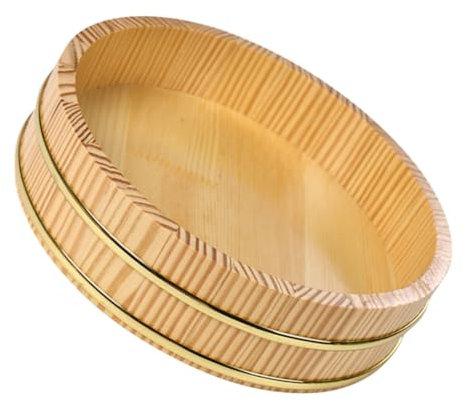 Holibanna Sushi Reisschüssel Holz 24cm Runder Reismischbehälter Japanischer Sushi Eimer Küchenzubehör Kippstabil Abgerundete Kanten