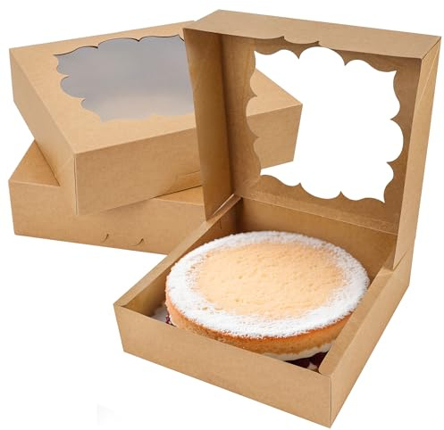 BTSD-home Cake Box Kuchenbox Tortenschachtel 25.4x25.4x6.3cm 20 Stück Tortenkarton Kuchenbehälter (Braun)