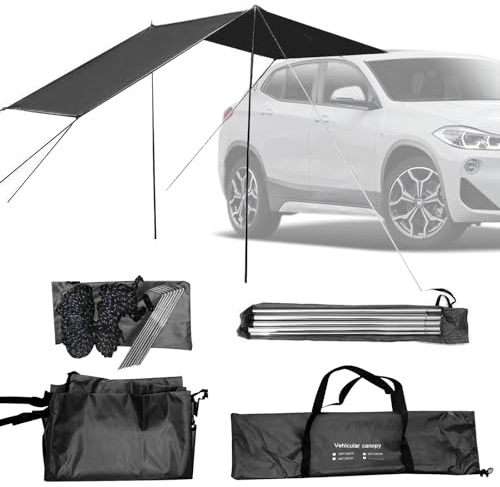 Tenda da Sole per Auto CHENBOOW, Tenda Parasole per Portellone Posteriore, Tettoia per Roulotte, 440x200cm, Nero