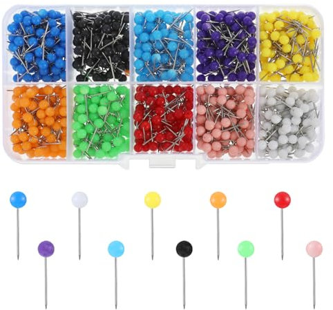 Larrel 1000 Stück Bunte Stecknadeln mit Kopf, 10 Farben Stecknadeln mit Perlen 15 mm Edelstahl Abstecknadeln Nähzubehör Nadeln Stecknadel Nadeln für Schmuck Hertstellung, Handwerk und Nähprojekte