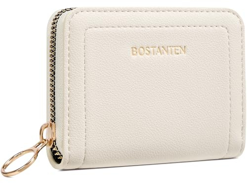 BOSTANTEN Credit Card Holder RFID Leather Small Wallets Woman, Accordion Zipper Card Wallet, Beige