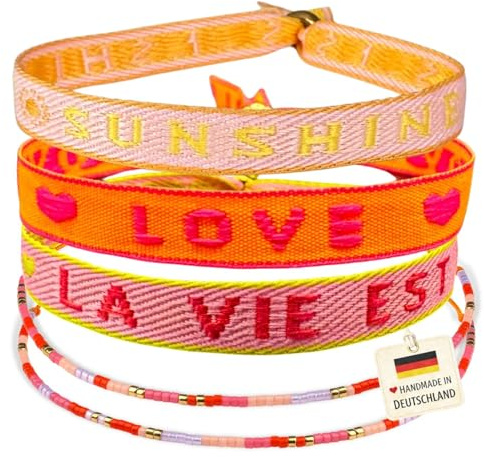 happymaker Stoffarmbänder mit Statement im Boho Style für Frauen und Männer, wasserfest, handmade in Deutschland, Festival Armband