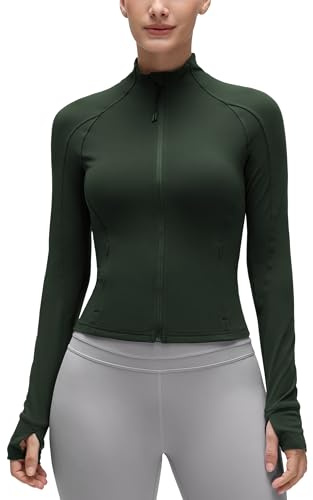 CRZ YOGA Butterlux Kvinnor Cropped Slim Fit Träningsjackor - Viktlös Track Athletic Full Zip Jacka med tumhål Legend Green M