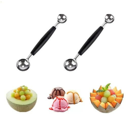 Lumi Zenva Double Boule à Melon Diamètre 25/30 mm Lot de 2 Cuillères Creuses Double Face en Acier Inoxydable Forme Sphérique pour Melon Emporte-Pièce Légumes Fruits Boule Melon​
