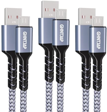 GHNTJAP Micro USB Kabel,[3Stück 1.5M],Micro USB Ladekabel,Nylon Ladekabel für Android Phones kompatibel mit Galaxy S7 S6 S5 Huawei P Smart Nokia Kindle PS4 Controller usw. - Grau