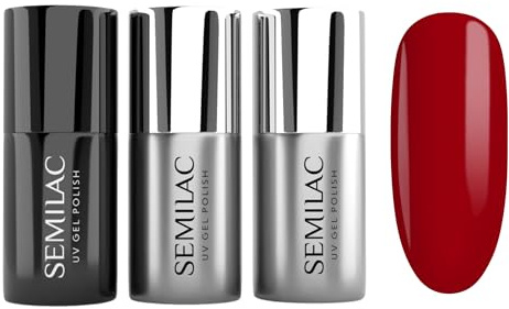 Semilac Classy Trio – UV Nagellack Set mit Base, Top Coat & 345 Gorgeous Red, UV/LED Maniküre