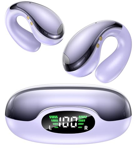 Boytond 2025 Sports Cuffie Bluetooth 5.4 - Wireless Auricolari Clip Orecchio Elegante Auricolari ad Alte Prestazioni per Gli Amanti Degli Sport All'aperto,USB-C,IPX7 - Cristallo Viola