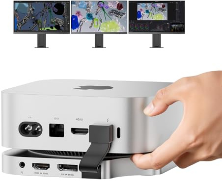 Minisopuru MINI4MAX Mac mini M4 Dock mit 4K @ 60Hz HDMI, 4K @ 144Hz DP, 8TB M.2 NVMe SSD-Gehäuse, USB C Hub Mac mini Dock & Ständer für Mac mini M4/M4 Pro (TF/SD Slot, 3* USB-A 2.0, Audio)