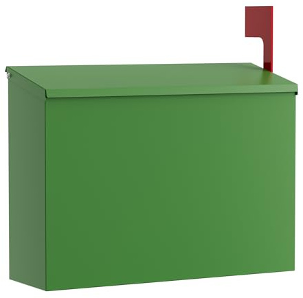 VERSASKY Wall-Mount Mailbox for Outside, Large Capacity Rust-Proof Mail Box with Stay-Open Lid & Red Flag Kit, Galvanized Steel Weather-Resistant Post Box for House Outside, 10.5x4.3x14.2, Green