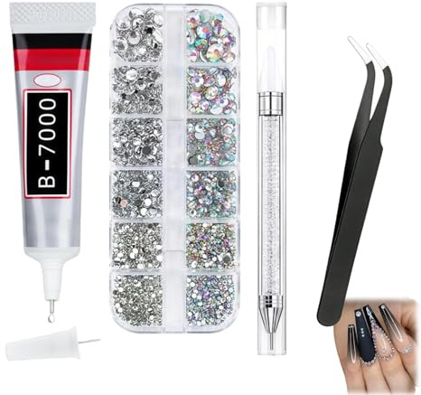 2800 PCS Rhinestones with 15ml B-7000 Rhinestone Glue,Rhinestone Pen & Tweezers,Nail Art Kit,Nail Gems for Nail Art,DIY Nail Supplies and Decorations,Nail Accessories for Crafting Clothes