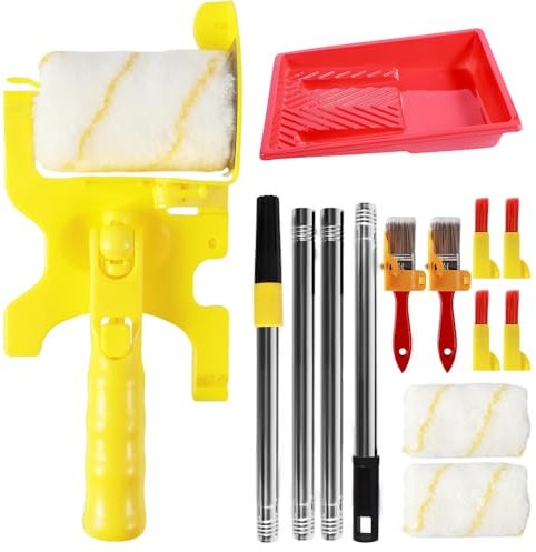 KBIBCK Paint Edger Roller Brush Kit, Handheld Paint Edger Set with Extension Pole, Tray & Edger Paint Brush, Wall Paint Roller, Trimming Color Separation Paint Roller for Door Window Wall Ceiling