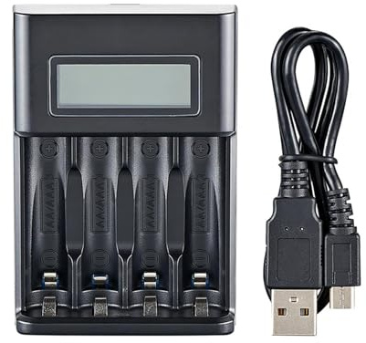 Caricabatterie Ricaricabile AA - 4 Batterie Ricaricabili AAA Con Slot,Slot Carica Indipendente Display Lcd Intelligente Per Batterie AA/AAA, Protezione Da Sovraccarico, Caricatore Batteria 4 Baie
