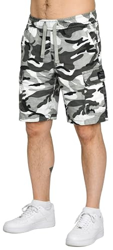 989Zé ENZO Mens Camo Cargo Shorts Casual Cotton Elasticated Waist Combat Half Pants with Pockets EZS670_Shorts Stone M