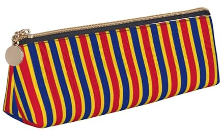 Stylish Flag of Romania Print Leather Pencil Case Zippered Organizer for Pens Markers Small Stationery