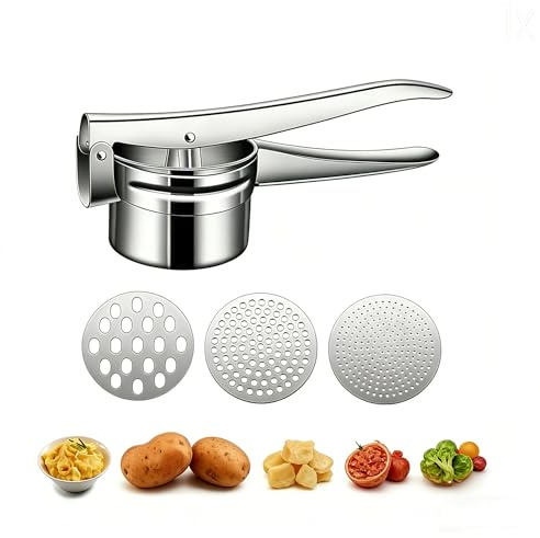 NiceNaiils kartoffelpresse Edelstahl, Spätzlepresse, Spaghettieispresse, mit 3 Austauschbare Sieb, Spagettieis Quetsche für Kartoffelpüree, Gemüsebrei, Obstsäfte