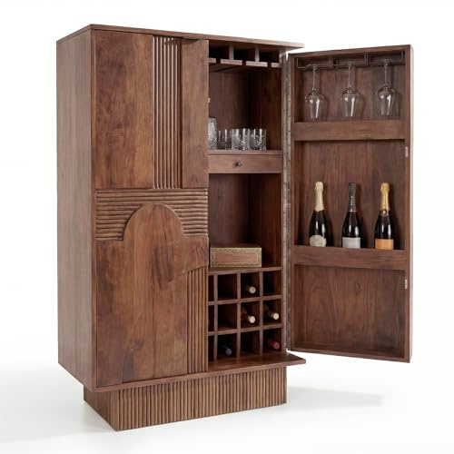 Riess Ambiente Massiver Barschrank Art Deco - 95x141x42cm - braun - handgefertigtes Highboard mit Flaschenregal