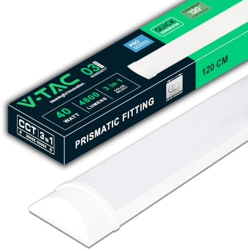 V-TAC Pantalla LED Luminaria 120 CM - [CCT 3 en 1 - REGULADOR LUZ CÁLIDA, NEUTRA, FRÍA] - 40W - Lámpara de Techo Rectangular 4800 Lumen - IP20 para Pared, Garaje, Almacén, Oficina