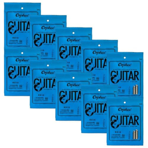 Orphee E-Gitarrensaiten Set 10er Pack Light 10-46 Nickel Wound Stahlkern für Rock Blues Metal Gitarre Zubehör(RX15 (9-42))