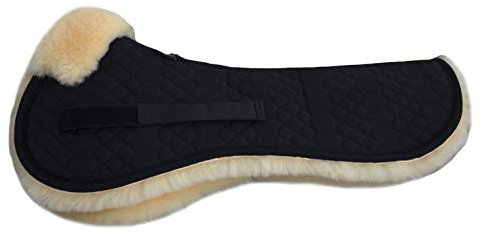 Engel Reitsport | SAKIS1-L-SCH-MED | Sattelkissen mit echtem Merino Lammfell | Fellrand vorne | Steppstoff schwarz Fell medizinisch | Grösse L