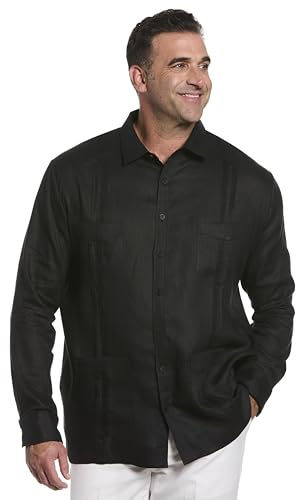Cubavera Camicia Guayabera da Uomo in 100% Lino a Quattro Tasche a Maniche Lunghe con Bottoni (Taglia S/5x Big & Tall), Nero Corvino, XL