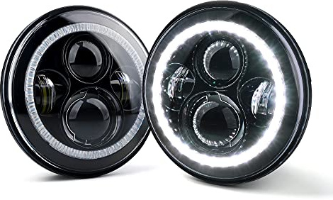 Xprite 7 Inch Round 80W 9600 Lumens Hi/Lo Beam Cree LED Headlights With Halo Ring Angel Eyes DRL For Wrangler JK TJ LJ 1997 - 2016 | Aluminum Housing, PC Lens, DOT Approved, 9600 Lumens, Hi/Lo Beam, Plug N Play, IP67 Waterproof