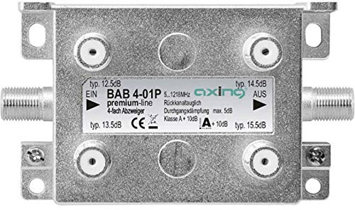Axing BAB 4-01P 4-Fach Abzweiger Kabelfernsehen CATV Multimedia DVB-T2 Klasse A+, 10dB, 5-1218 MHz Metall