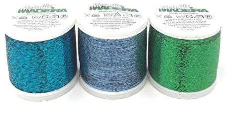 Camtiac Madeira Beilaufgarn sehr feines metallisiertes Beilaufgarn Farben: Grün - Blau - Türkis 3x1000 Meter Snapspule