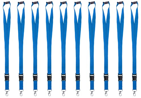 Karteo Schlüsselband hellblau mit Karabinerhaken und Sicherheitsverschluss [10 Stück] Lanyard mit Schnalle für Kartenhüllen Kartenhalter und Ausweise
