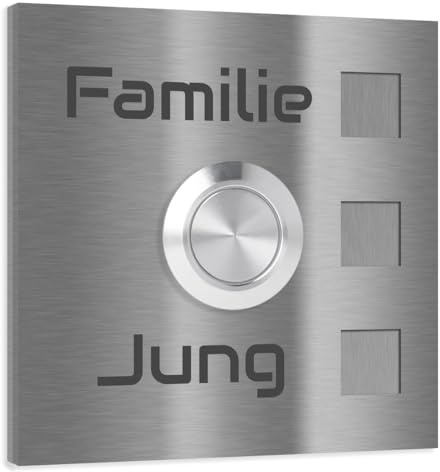 Jung Edelstahl Design - Edelstahl Türklingel Köln Aufputz oder Unterputz - 7 X 7 cm mit LED Taster - Klingel aus V2A Edelstahl geschliffen - Haustürklingel (ohne LED)