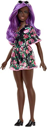 Barbie - Fashionista Muñeca Morena con Pelo Lila y Vestido de Flores (Mattel FXL58), Multicolor