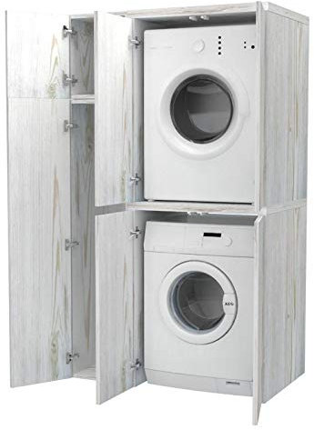 VE.CA.s.r.l. Armario Alto + Compartimento para Accesorios con Puertas para Lavadora/Secadora de Madera, Personalizado, lavadero, baño (Shabby Chic)