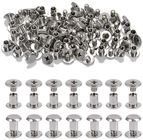 50 Paar Chicago Schrauben TIMESETL Buchschrauben 5x6mm Silber Chicago Bindung Schrauben, Set Schraubnieten Edelstahl Mit Schrauben Muttern für Buchbinderschrauben, Gürtelschrauben, Lederdekoration