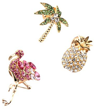 Amosfun Ananas-Brosche Und Flamingo-Brosche Set Kristall Und Legierung Tropische Broschen Clips FüR Frauen Ideal FüR Kleidung Taschen Und Geschenke