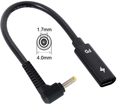 JSER Type C USB-C Female Input to DC/Rectangle Power PD Charge Cable fit for Laptop 18-20V (4.0x1.7mm for HP)…