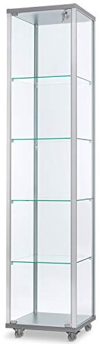 MHN Glasvitrine T 41,7 x B 41,7 x H 183 cm - schmaleAusstellungs-Vitrine abschließbar - hoher Glas-Vitrinenschrank ohne Beleuchtung