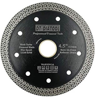 DT-DIATOOL Diamant Trennscheibe 115 mm x 22,23 mm/20 mm Sägeblatt mit Mesh Turbo für Porzellan Fliesen Marmor Keramik Granit