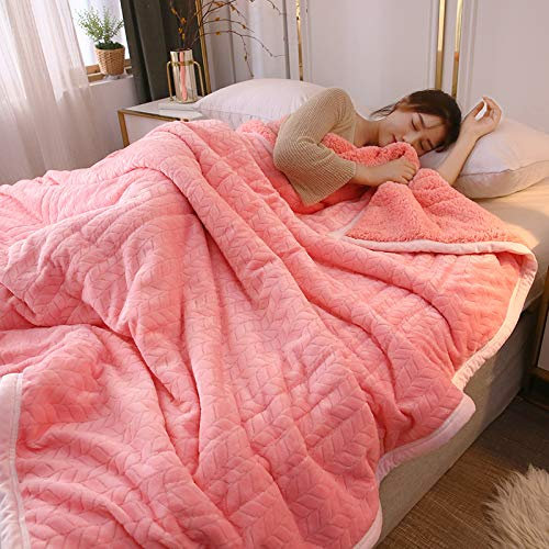 CXLT Lamm Kaschmir Decke Bett Wirft Einzelne Doppelte Flanell Baumwolle Gesteppte Tagesdecke Doppelseitige Wende Bett Sofa Warm Halten Wolle Decke Bettlaken Tragbare Reisedecke Decken,Pink-200x230cm