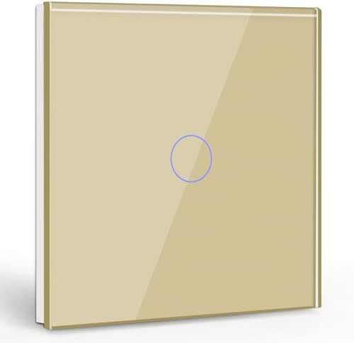 BSEED Interruttore a Sfioramento 1 Gang 1 Via, Interruttore da Muro, Interruttore a Parete con Cornice in Vetro 86mm, Interruttore Luci Oro 500W (Non è un Interruttore Intelligente)